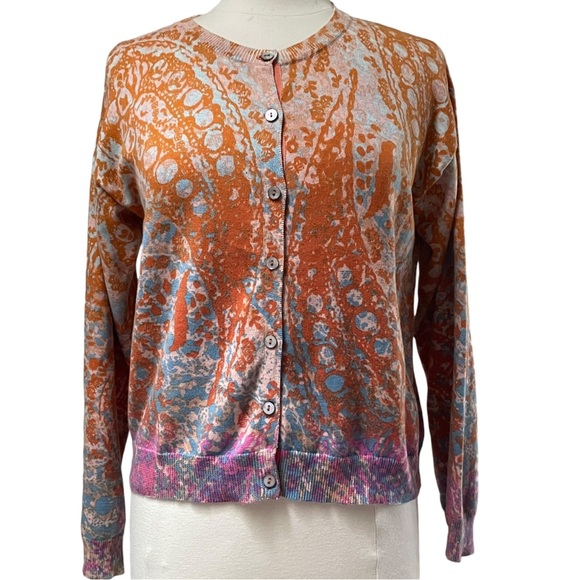 Sundance Button Up Cardigan Knit Cotton Geometric Paisley Floral Small - Picture 2 of 7